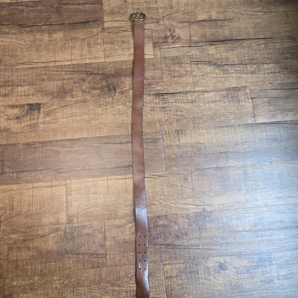 Old Navy Genuine Italian Leather Belt Brown with Brass Double-Prong Buckle Large - Picture 2 of 5